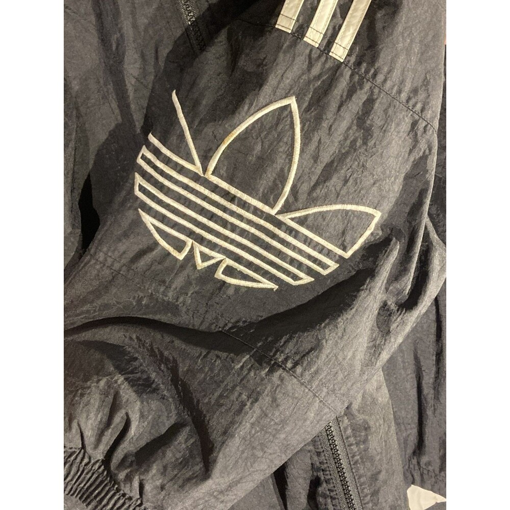 VTG 90s Adidas Originals Big Trefoil Logo Windbreaker Jacket Black XL - Picture 3 of 7